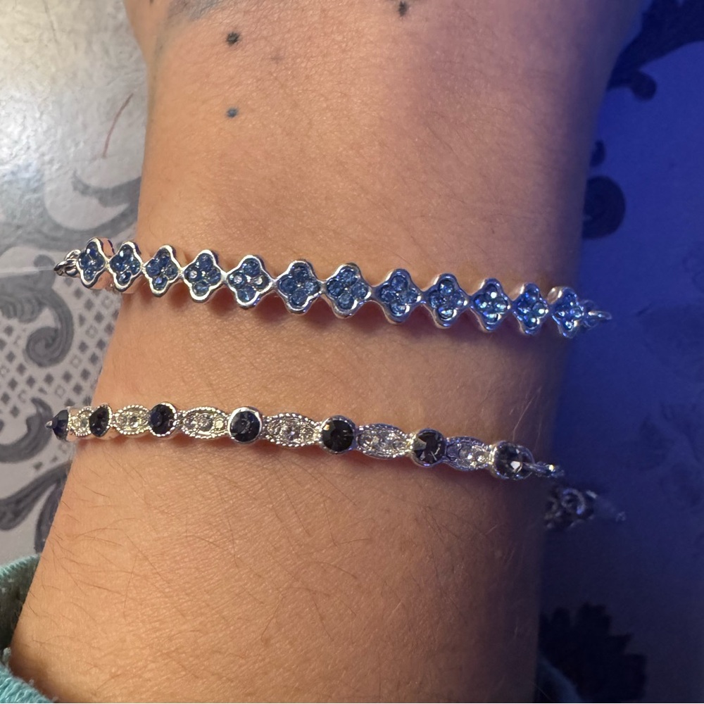 Gold vermeil over sterling silver bracelet set with blue and black stones